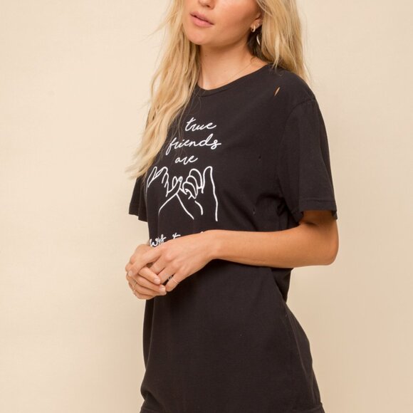 HEM & THREAD Black “True Friends Are Always Together In Spirit” Graphic Tee - Picture 3 of 10